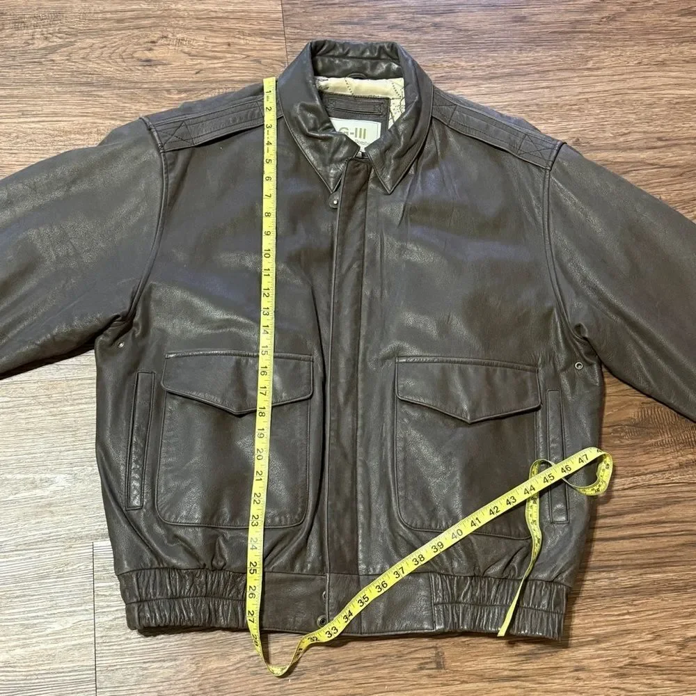 Vintage G-III Zip Up Leather Authentic Bomber Jacket Brown Size Medium